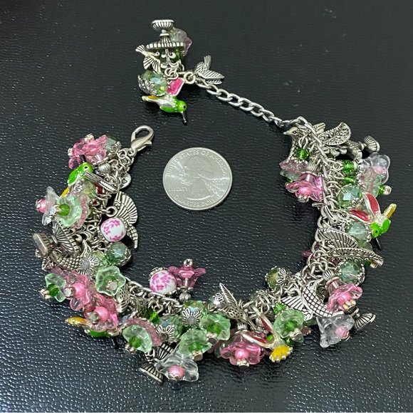 Handmade Spring Themed Flowers Hummingbird Chunky Beaded Fun Bracelet - Picture 14 of 16